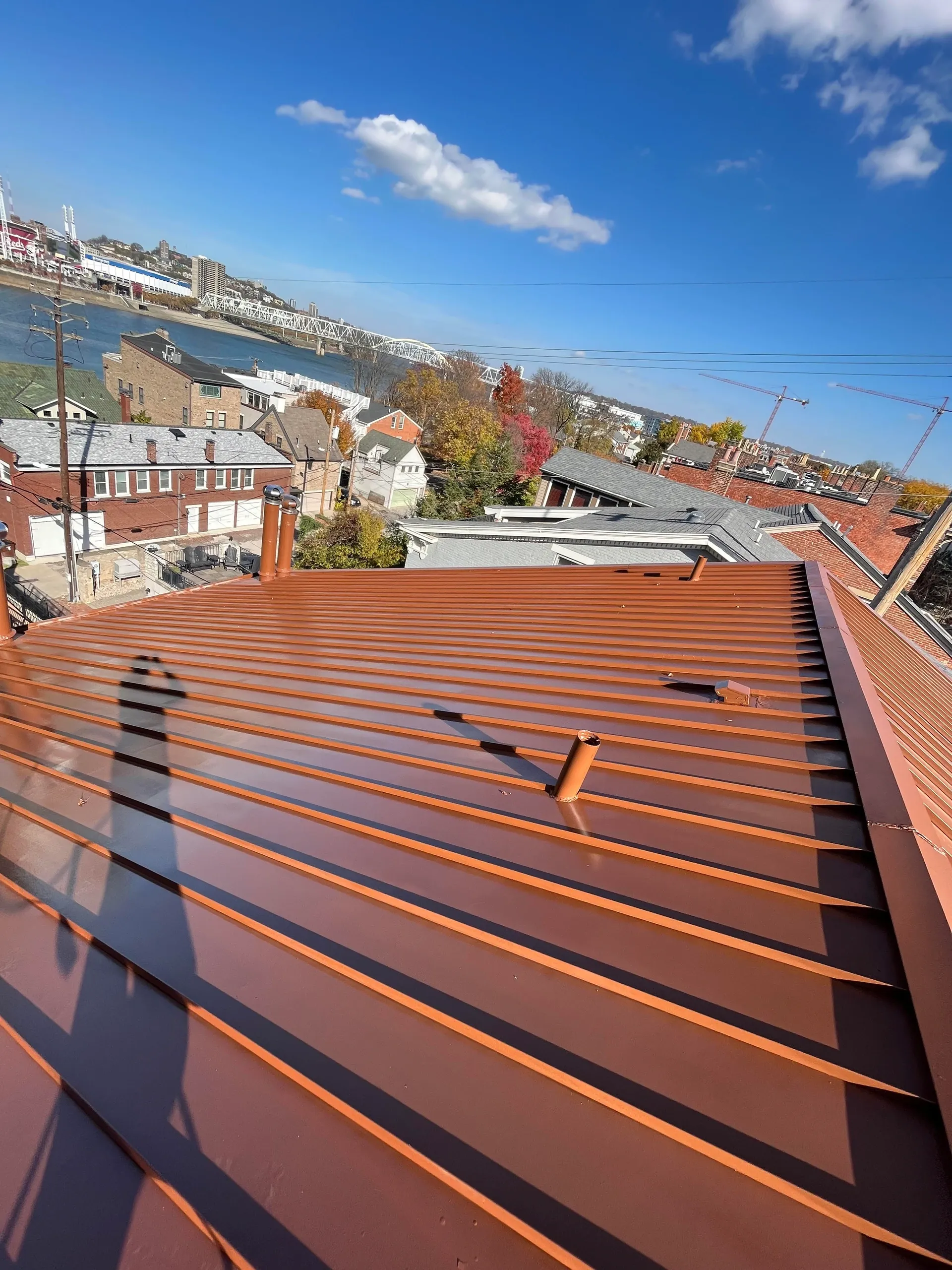 Copper standing seam metal roof
